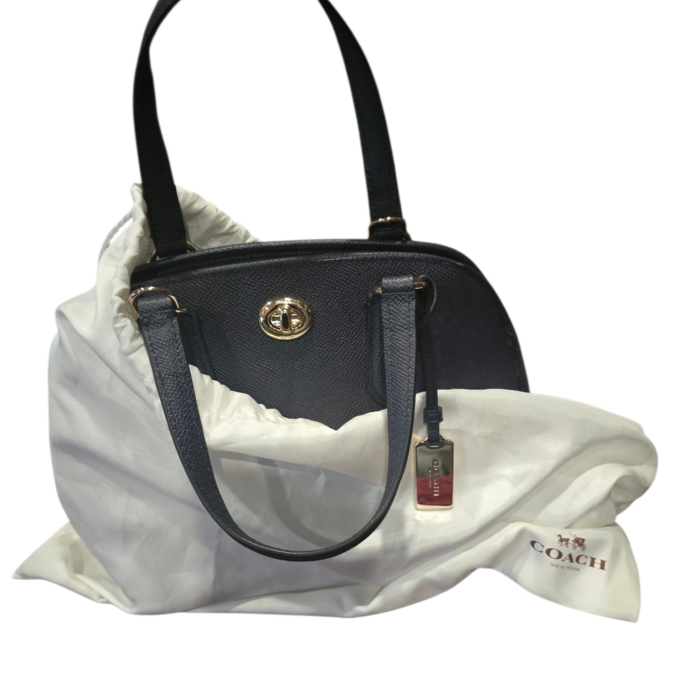 COACH Prince Street Mini Satchel Crossgrain Dark Navy Leather WITH DUST BAG - Picture 8 of 9